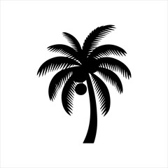 Coconut tree silhouette, black and white silhouette, vector and illustration