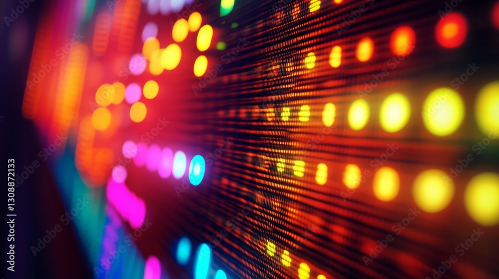Wall mural a digital display of stock market charts with colorful lights and patterns, representing financial d