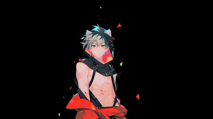 Obraz premium Male Anime Character with Animal Ears in Red Jacket