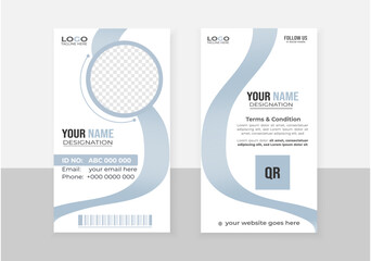 ID card design template layout with rounded white and off blue shape.