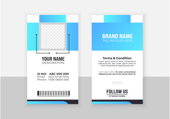 Modern minimalistic simple  ID card design template layout with rectangluar blue shape