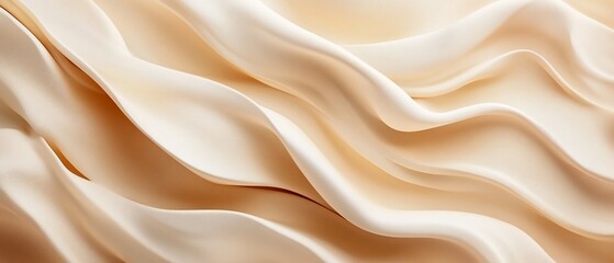 Obraz premium Beige silk fabric flowing waves, studio backdrop, texture