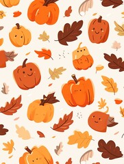 Autumn-Themed Pumpkin and Leaves Pattern