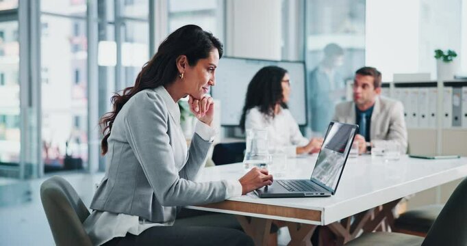 Business, woman and typing on laptop in office for financial research, budget proposal and email feedback. Coworking, employee and technology for investment report, company administration or planning