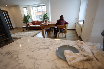 Mother and daughter kid indoors