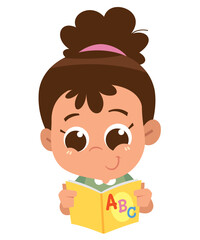 Obraz premium Cartoon Girl Reading an ABC Book. Reading activity