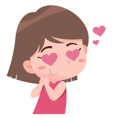 Girl Blowing a Kiss with Heart Icons.  Loving expression