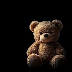 Obraz premium Soft Comfort: A Lovable Teddy Bear for Children and Adults with Dark Background for impactful emotional expression