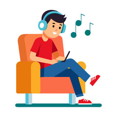 A man listen song by headphone isolated on transparent background