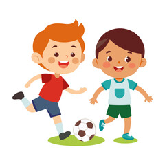 A children playing football on field isolated on transparent background