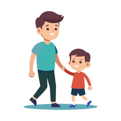 A father and son wanking on road isolated on transparent background