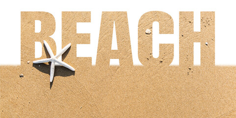 Beach word png border sticker, sand design, transparent background