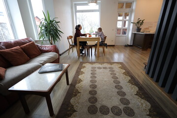 Mother and daughter kid indoors
