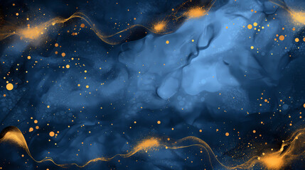 Abstract Blue and Gold Digital Art with Sparkling Elements

