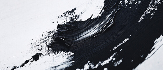 A bold abstract black paint stroke on a white background with rough texture and expressive brush movement creating a dynamic artistic effect
