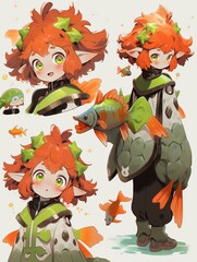 Naklejka premium Orange Haired Character Underwater Scene