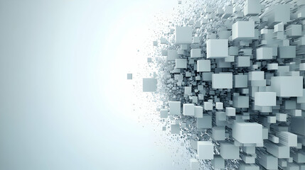 Abstract Floating White Cubes In Random Arrangement On Light Gray Background