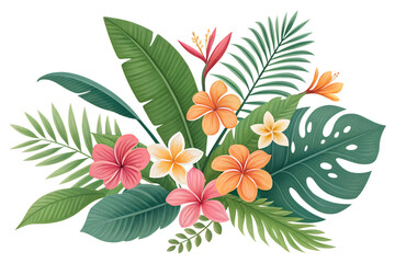 Vector Tropical Leaves and Flowers on White Background &ndash; Exotic Summer Design (PNG)