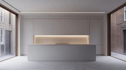 Sleek white minimalist kitchen with hidden storage, matte cabinetry, and integrated appliances, maximizing space efficiency in a modern home.