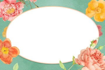 Colorful flower adorned png frame green border