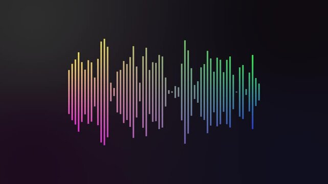The audio waves icon animates with vibrant, rhythmic pulses. Each wave fluctuates in height, synchronized to a beat, glowing in neon hues. The movement creates a dynamic, rhythmic sound visualization.