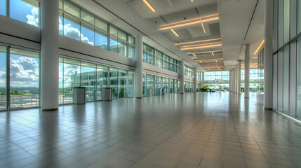 Obraz premium Modern Architectural Interior With Large Windows and Bright Natural Light