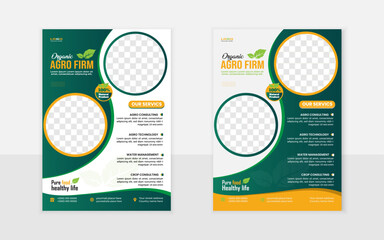 Modern Creative Agro Based Flyer design Template with Circle type Green and Orange shape.