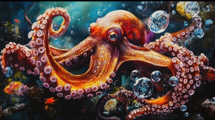 Obraz premium Vibrant Octopus in Underwater Realm