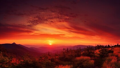 Obraz premium A stunning gradient from sunset orange to deep red, creating an energetic and captivating transition, evoking warmth, passion, and the dynamic energy of a fiery sky at dusk. 