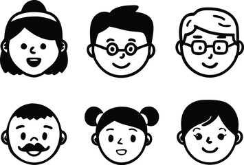Different people faces icons. vector