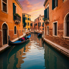 Obraz premium Travel Destination Floating City, Water City, Gondola Ride Through the City Canals