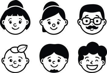 Different people faces icons. vector