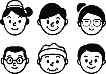 Different people faces icons. vector