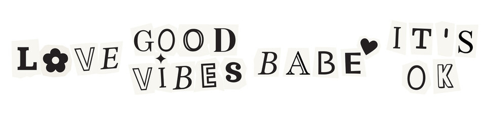 Magazine noir word sticker png element set on transparent background