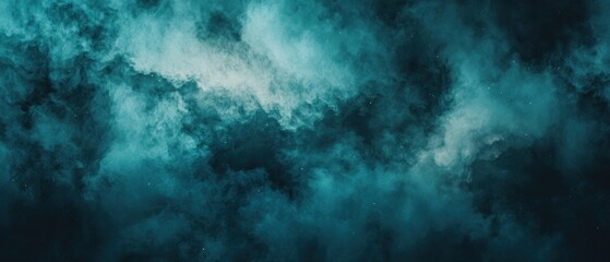 Obraz premium A dark, moody background featuring swirling teal and blue clouds, creating an ethereal and mysterious atmosphere.