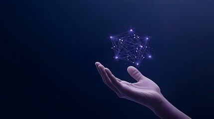 Hand Reaching Out Toward Abstract Digital Network Structure