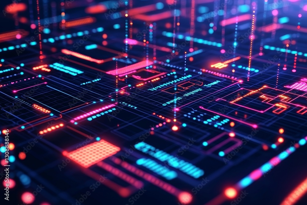 Poster strategic planning forecasting concept. digital abstract with vibrant colors and geometric patterns 