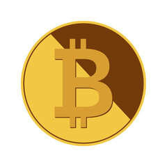 Bitcoin gold coin with bitcoin currency symbol. Vector illustration isolated on white background.