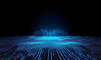 Abstract Digital Landscape with Blue Light and Wave Patterns