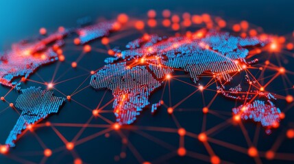 Planning with development strategic forecasting concept. Digital world map with glowing connections illustrating global networking and technology.