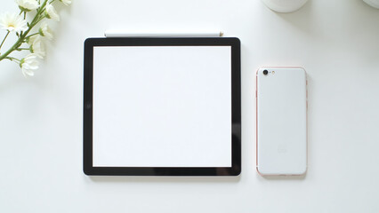 blank tablet phone sit alone plain white surface distractions