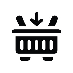 shopping basket glyph icon. Strong and solid vector icon for websites, mobile interfaces, presentations, and visual branding. High quality and easy to edit.
