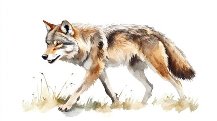 Fototapeta premium A wolf strolling through a lush meadow