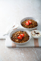 Homemade granola with fresh strawberry