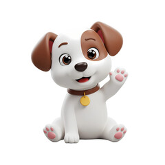 Naklejka premium Cute Happy Puppy Waving – Adorable 3D Cartoon Dog Isolated on Transparent Background, Playful and Fun, PNG format 