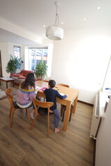 Mother and a child boy playing indoors 