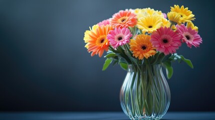 Fototapeta premium Colorful gerbera daisies displayed beautifully in a glass vase of water