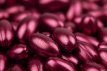 pearl softgels capsules. vitamins in pearl colored pills. Medicine, pharmacy, drugs and multivitamins oils concept