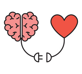 Heart Mind Connected Brain and Love Symbol Artwork
