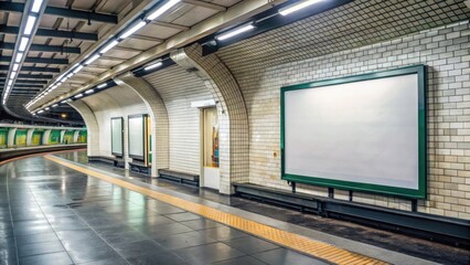 Obraz premium Empty billboard inside subway station in Paris , City of light neglect, Underground commercial space